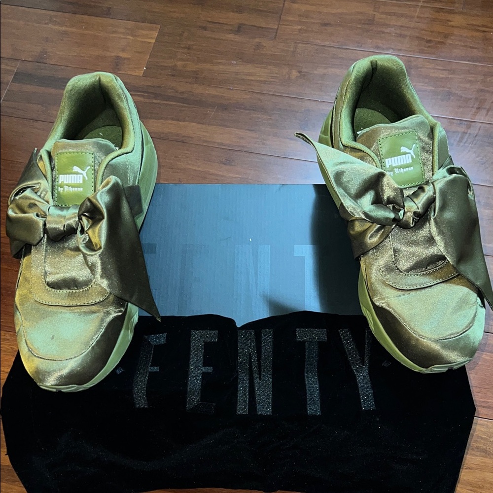 Puma Fenty Satin Bow Sneakers in Olive
